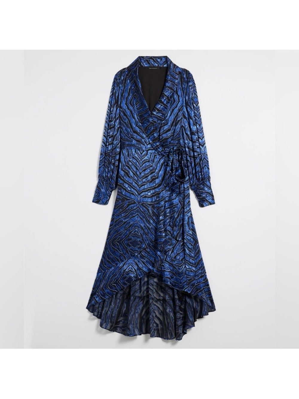 White House black market, silk burnout wrap dress midnight blue size 6 nwts